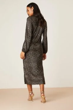 Dorothy Perkins Plisse High Neck Animal Midi Dress -Clozurely Sales Store bqq08414 animal xl 2