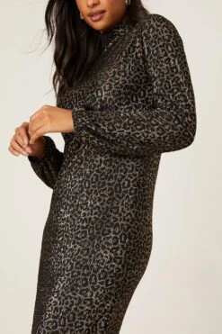 Dorothy Perkins Plisse High Neck Animal Midi Dress -Clozurely Sales Store bqq08414 animal xl 4