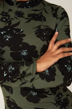 Dorothy Perkins Khaki Floral Ruched Split Midi Dress -Clozurely Sales Store bqq08421 khaki xl 3