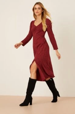 Dorothy Perkins Petite Long Sleeve Berry Ditsy Midi Dress