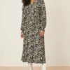 Dorothy Perkins Mono Zebra Print Long Sleeve Shirred Midi Dress