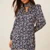 Dorothy Perkins Petite Navy Animal Twist Neck Keyhole Midi Dress