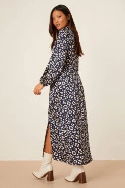 Dorothy Perkins Petite Navy Animal Twist Neck Keyhole Midi Dress -Clozurely Sales Store bqq08458 navy xl 2