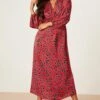 Dorothy Perkins Petite Red Animal Long Sleeve Twist Front Midi Dress