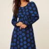 Dorothy Perkins Petite Blue Spot Shirred Waist Textured Midi Dress