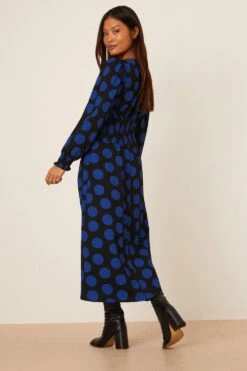 Dorothy Perkins Petite Blue Spot Shirred Waist Textured Midi Dress -Clozurely Sales Store bqq08465 blue xl 2