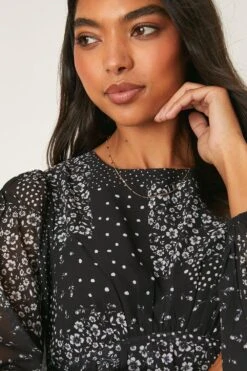 Dorothy Perkins Chiffon Mix And Match Floral Waist Detail Midi Dress -Clozurely Sales Store bqq08468 mono xl 3