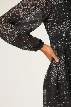 Dorothy Perkins Chiffon Mix And Match Floral Waist Detail Midi Dress -Clozurely Sales Store bqq08468 mono xl 4