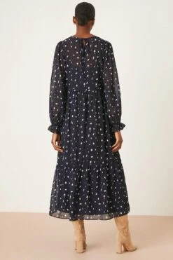 Dorothy Perkins Tall Chiffon Navy Spot Tiered Midi Dress -Clozurely Sales Store bqq08470 navy xl 2