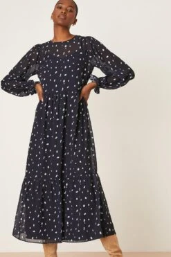 Dorothy Perkins Tall Chiffon Navy Spot Tiered Midi Dress -Clozurely Sales Store bqq08470 navy xl 4