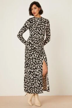 Dorothy Perkins Tall Mono Animal Ruched Split Midi Dress
