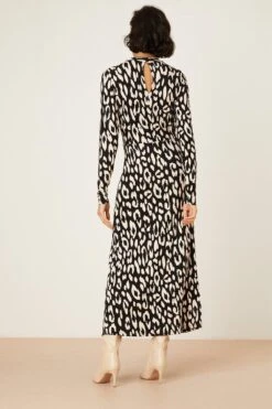 Dorothy Perkins Tall Mono Animal Ruched Split Midi Dress -Clozurely Sales Store bqq08558 black xl 2