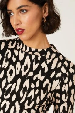 Dorothy Perkins Tall Mono Animal Ruched Split Midi Dress -Clozurely Sales Store bqq08558 black xl 3