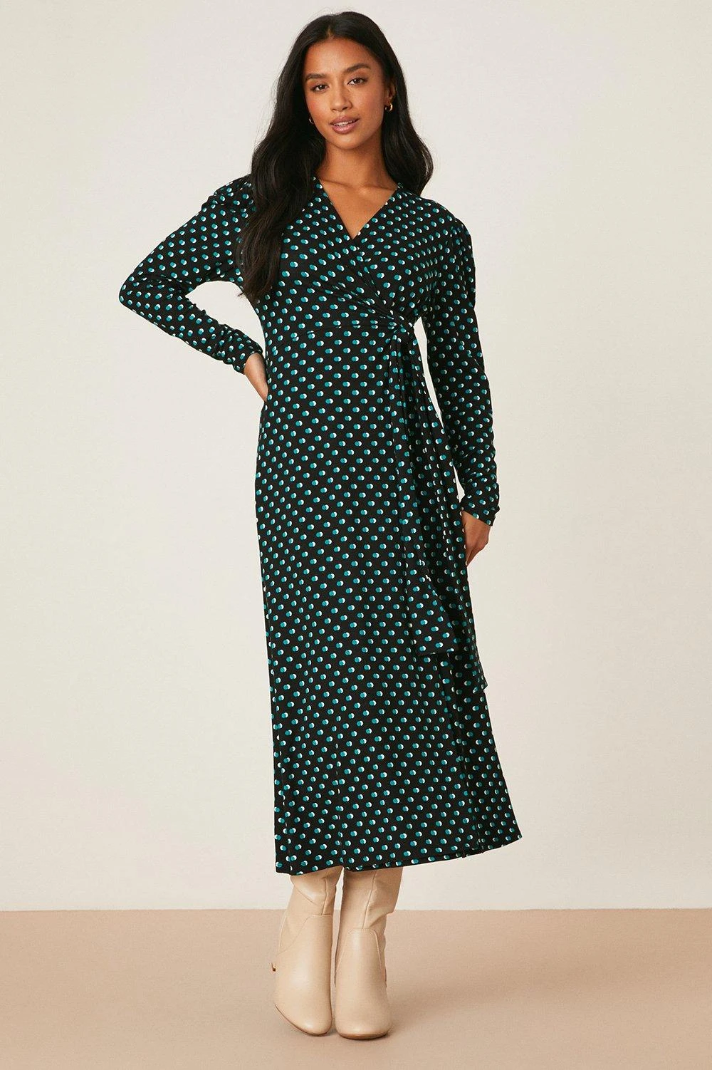 Dorothy Perkins Petite Spot Tie Waist Midi Dress 1 Dorothy Perkins Petite Spot Tie Waist Midi Dress