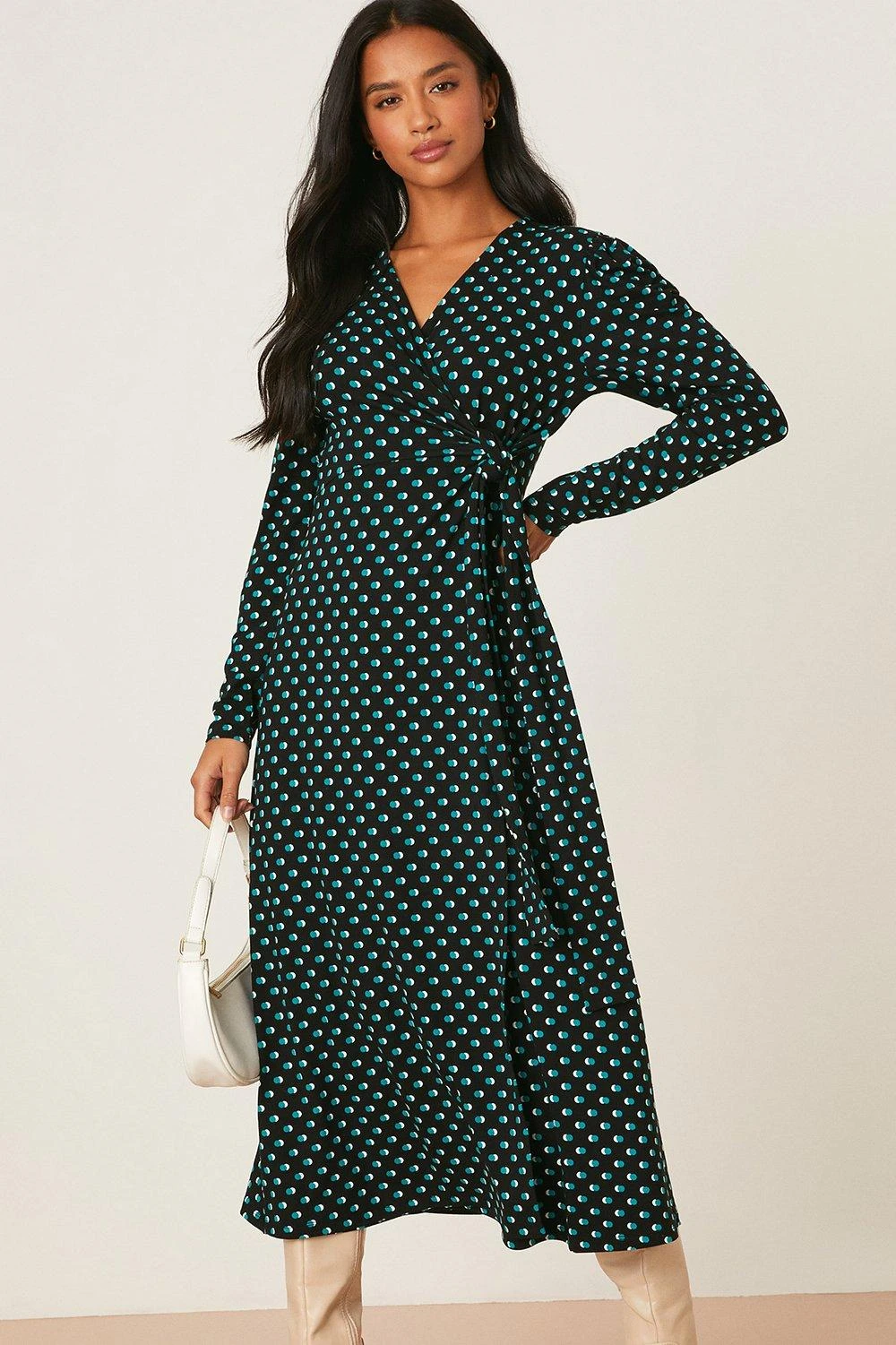 Dorothy Perkins Petite Spot Tie Waist Midi Dress 2 Dorothy Perkins Petite Spot Tie Waist Midi Dress - Image 2