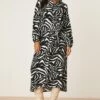 Dorothy Perkins Mono Zebra Print Tie Midi Shirt Dress
