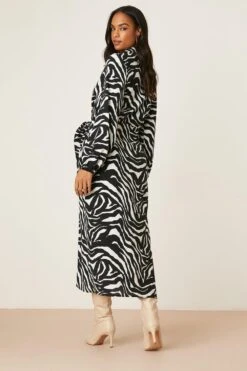 Dorothy Perkins Mono Zebra Print Tie Midi Shirt Dress -Clozurely Sales Store bqq08577 mono xl 2