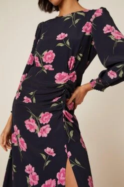 Dorothy Perkins Pink Floral Ruched Midi Dress -Clozurely Sales Store bqq08579 black xl 3
