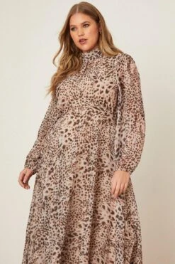 Dorothy Perkins Curve Leopard Chiffon Keyhole Midi Dress