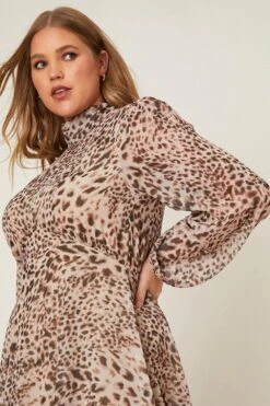 Dorothy Perkins Curve Leopard Chiffon Keyhole Midi Dress -Clozurely Sales Store bqq08641 animal xl 4