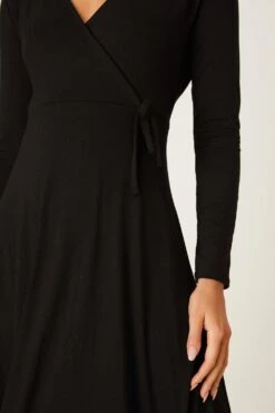 Dorothy Perkins Petite Black Long Sleeve Wrap Midi Dress -Clozurely Sales Store bqq08696 black xl 3