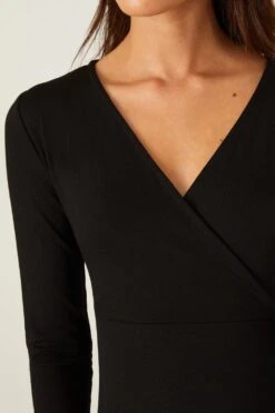 Dorothy Perkins Petite Black Long Sleeve Wrap Midi Dress -Clozurely Sales Store bqq08696 black xl 4