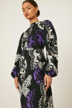 Dorothy Perkins Petite Butterfly Ruched High Neck Midi Dress