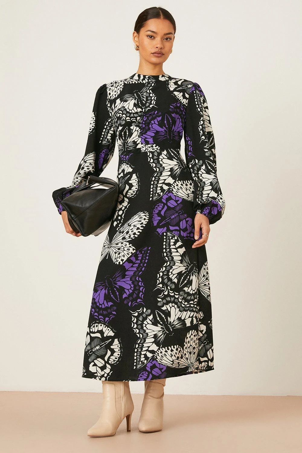 Dorothy Perkins Petite Butterfly Ruched High Neck Midi Dress 2 Dorothy Perkins Petite Butterfly Ruched High Neck Midi Dress - Image 2