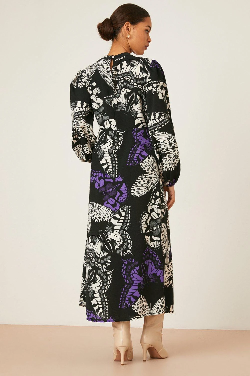 Dorothy Perkins Petite Butterfly Ruched High Neck Midi Dress 3 Dorothy Perkins Petite Butterfly Ruched High Neck Midi Dress - Image 3
