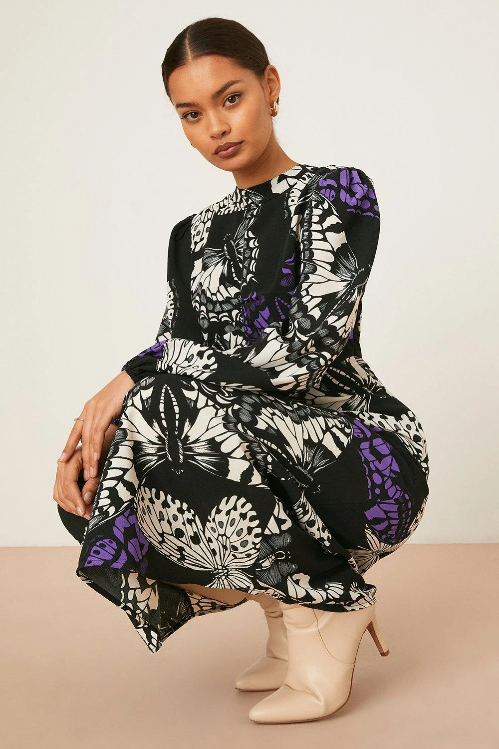 Dorothy Perkins Petite Butterfly Ruched High Neck Midi Dress 5 Dorothy Perkins Petite Butterfly Ruched High Neck Midi Dress - Image 5