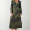 Dorothy Perkins Tie Waist Khaki Geo Long Sleeve Midi Dress