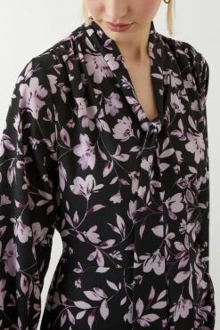 Dorothy Perkins Tie Neck Floral Ruched Midi Dress -Clozurely Sales Store bqq08802 black xl 3