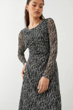 Dorothy Perkins Petite Mono Mesh Ruched Midi Dress 9 Dorothy Perkins Petite Mono Mesh Ruched Midi Dress -Clozurely Sales Store bqq08807 mono xl 4