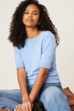 Dorothy Perkins Button Shoulder Half Sleeve Knitted Top