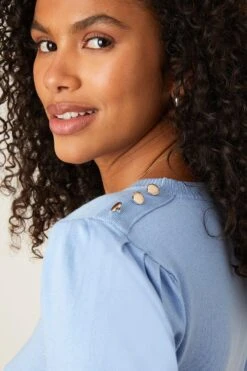 Dorothy Perkins Button Shoulder Half Sleeve Knitted Top -Clozurely Sales Store bqq08870 blue xl 3