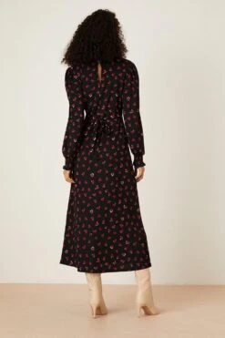 Dorothy Perkins Heart Print Shirred Cuff Midi Dress -Clozurely Sales Store bqq08912 black xl 2