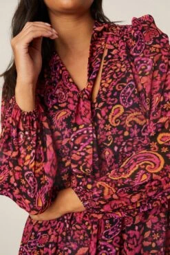 Dorothy Perkins Paisley Print Long Sleeve Chiffon Smock Midi Dress -Clozurely Sales Store bqq08984 multi xl 3