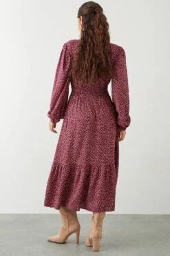 Dorothy Perkins Petite Red Spot Shirred Waist Midi Shirt Dress -Clozurely Sales Store bqq09013 red xl 2