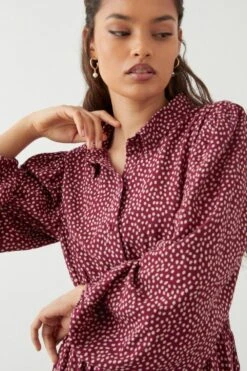 Dorothy Perkins Petite Red Spot Shirred Waist Midi Shirt Dress -Clozurely Sales Store bqq09013 red xl 3