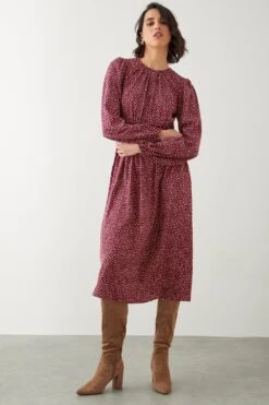 Dorothy Perkins Red Spot Shirred Waist Keyhole Midi Dress
