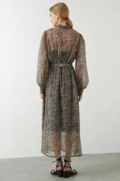 Dorothy Perkins Chiffon Animal Print Belted Midi Shirt Dress -Clozurely Sales Store bqq09025 animal xl 2