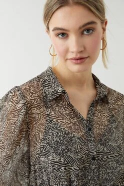 Dorothy Perkins Chiffon Animal Print Belted Midi Shirt Dress -Clozurely Sales Store bqq09025 animal xl 3