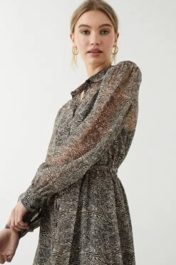Dorothy Perkins Chiffon Animal Print Belted Midi Shirt Dress -Clozurely Sales Store bqq09025 animal xl 4
