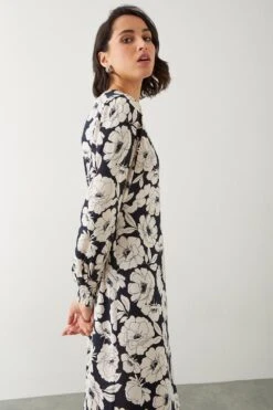 Dorothy Perkins Large Mono Floral Shirred Cuff Midi Dress -Clozurely Sales Store bqq09026 mono xl 4