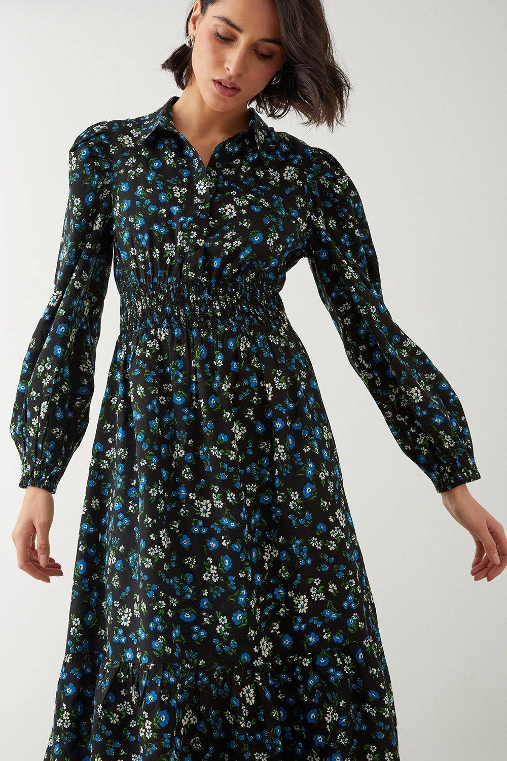 Dorothy Perkins Ditsy Floral Shirred Waist Midi Shirt Dress 2 Dorothy Perkins Ditsy Floral Shirred Waist Midi Shirt Dress - Image 2