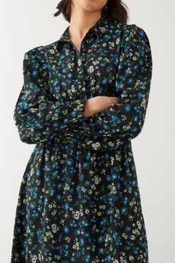 Dorothy Perkins Ditsy Floral Shirred Waist Midi Shirt Dress 9 Dorothy Perkins Ditsy Floral Shirred Waist Midi Shirt Dress -Clozurely Sales Store bqq09028 black xl 4