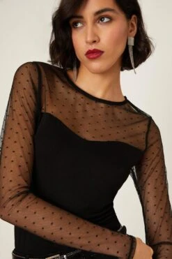 Dorothy Perkins Tall Mesh Yoke Sweetheart Long Sleeve Top 7 Dorothy Perkins Tall Mesh Yoke Sweetheart Long Sleeve Top -Clozurely Sales Store bqq09053 black xl 3