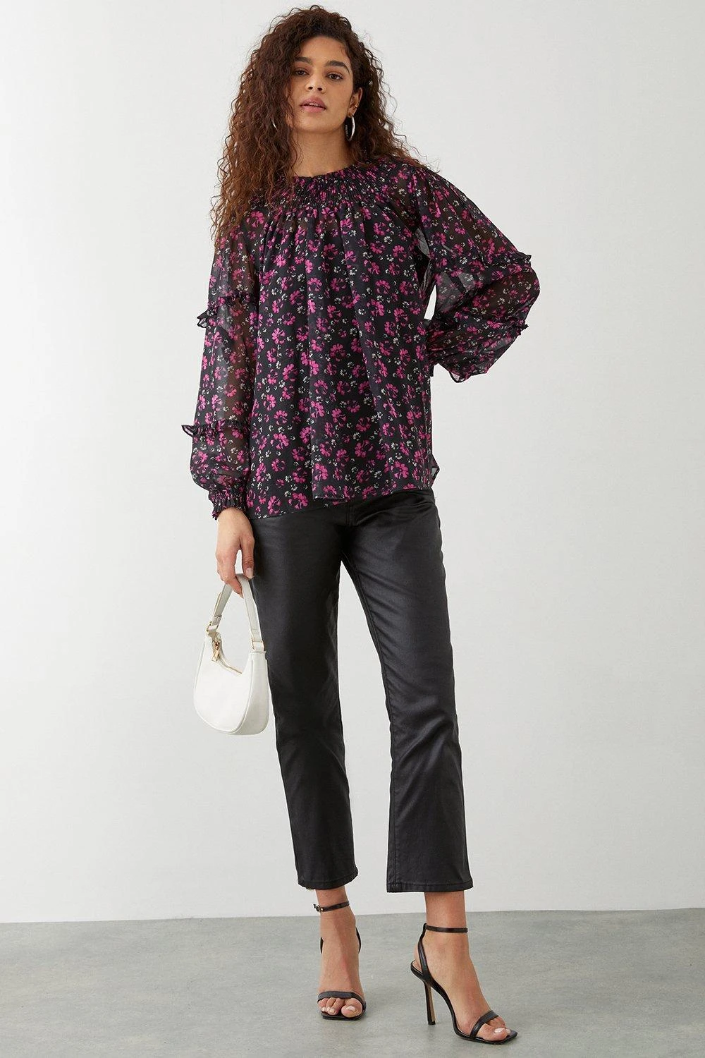 Dorothy Perkins Tall Pink Floral Shirred Yoke Blouse 2 Dorothy Perkins Tall Pink Floral Shirred Yoke Blouse - Image 2