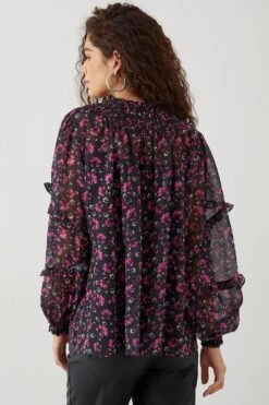 Dorothy Perkins Tall Pink Floral Shirred Yoke Blouse 6 Dorothy Perkins Tall Pink Floral Shirred Yoke Blouse -Clozurely Sales Store bqq09064 black xl 2