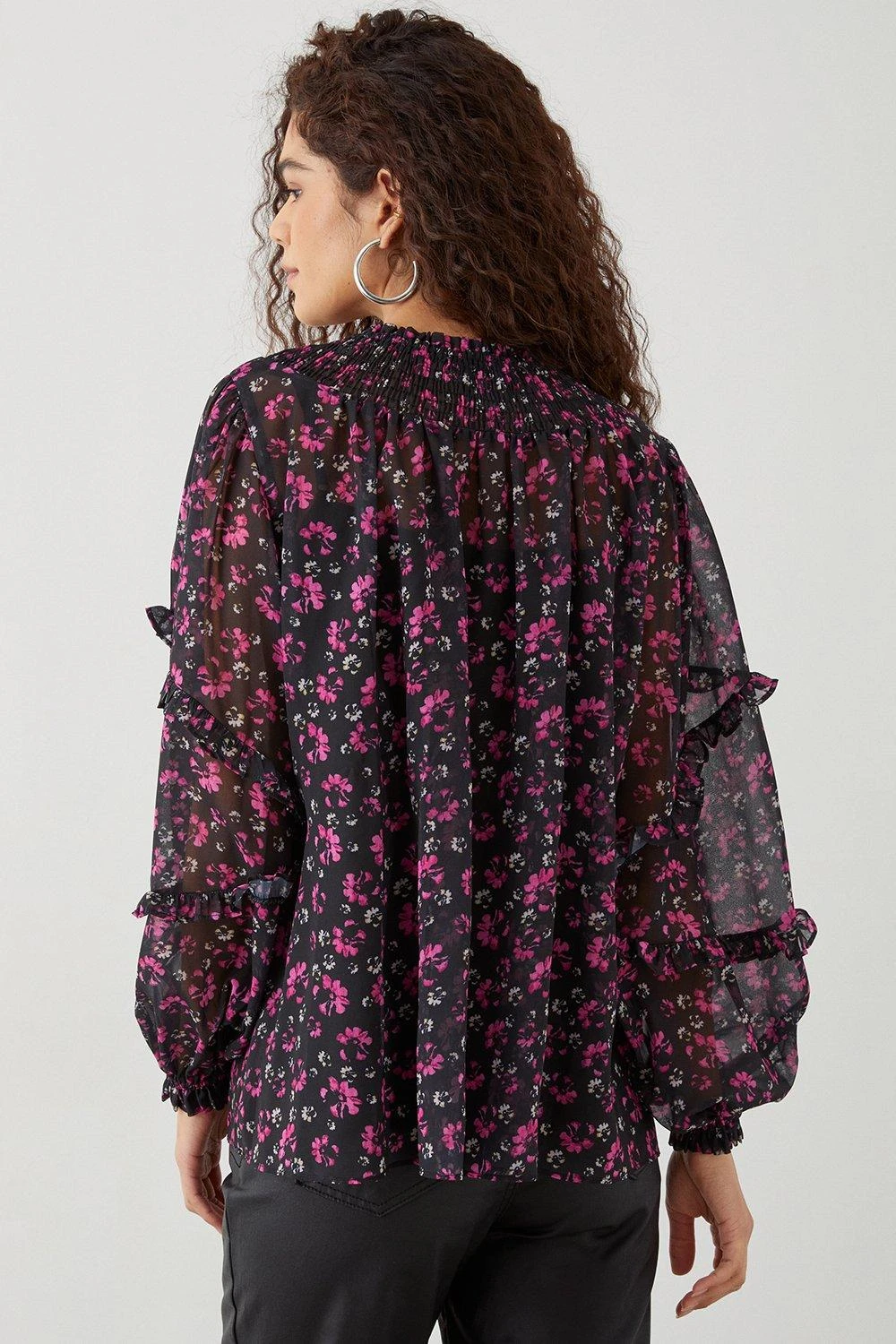 Dorothy Perkins Tall Pink Floral Shirred Yoke Blouse 3 Dorothy Perkins Tall Pink Floral Shirred Yoke Blouse - Image 3